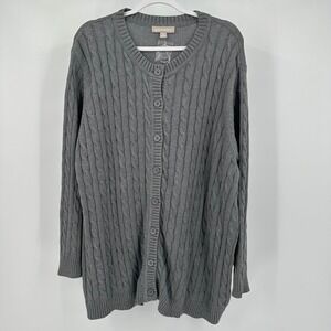 Woman Within Preppy Cable Knit Cardigan Womens Sz 2X Sweater Cottagecore Classic